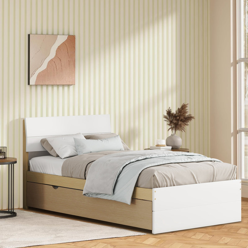 Lit plateforme Arnolds, Blanc/chêne