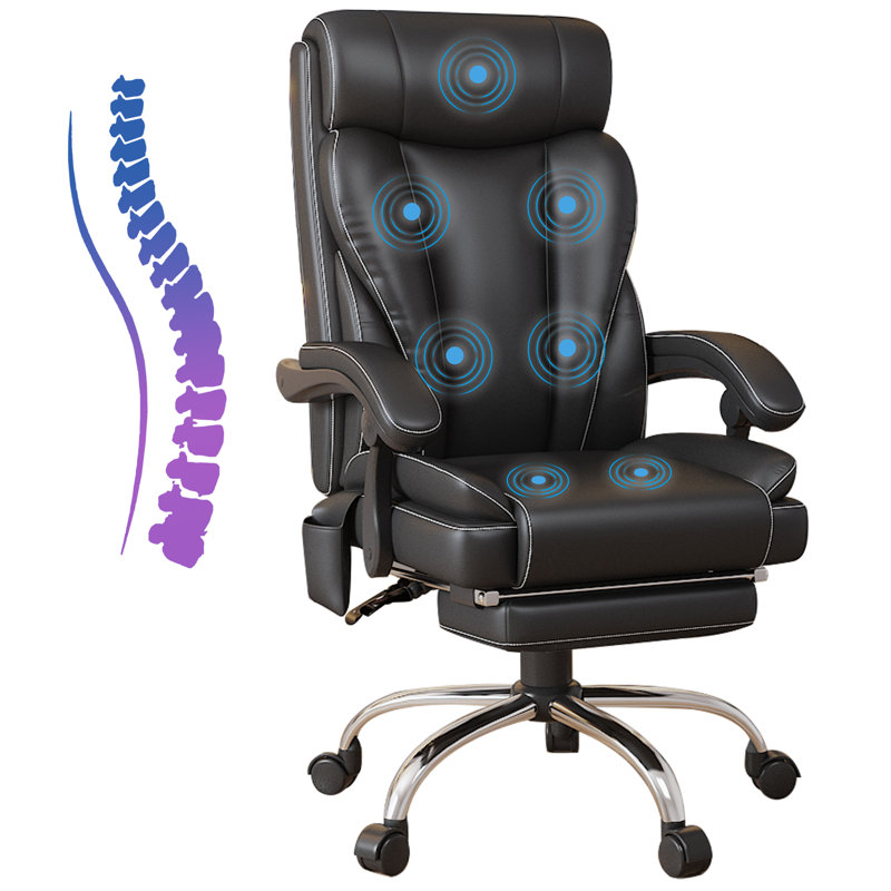 Chaise de bureau ergonomique en similicuir avec fonction de massage et repose-pieds