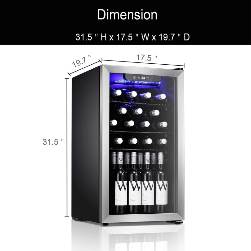 Havato 26-Bottle Wine & Beverage Cooler - 3.1 Cu. Ft, Freestanding, Clear Glass Door, Gold, for Home/Office/Bar, Gold