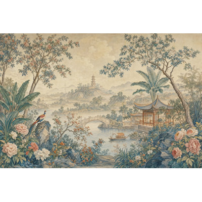 Chinoiserie Wallpaper Pagoda Asian Landscape Wall Mural