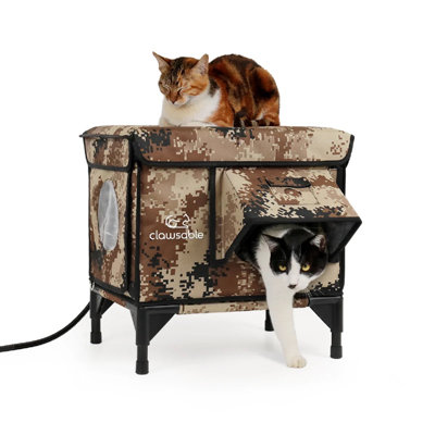 Elevated Outdoor Cat House with Low-Voltage Heating Pad, Waterproof and Insulating Material, Strong and Durable Structure,Desert Camo