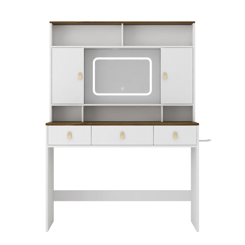 Farmhouse Dressing Table Makeup Table with Lighted Mirror and Makeup Drawer