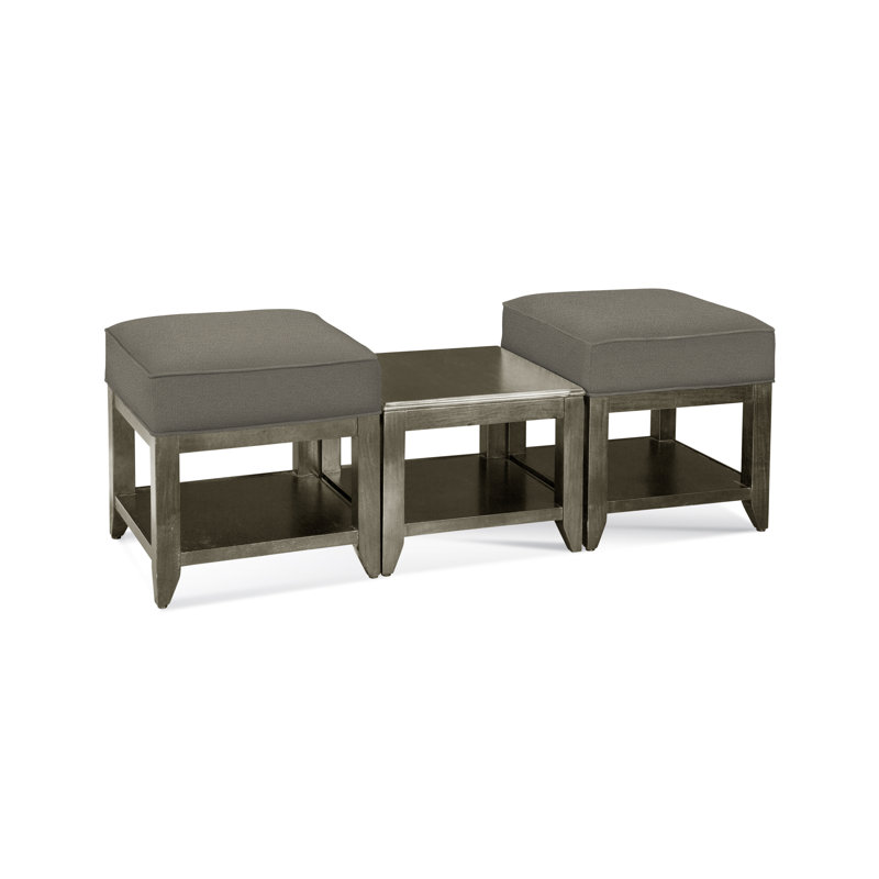 Elements Upholstered Cube Ottoman, Light Blue Performance Fabric; 0851-55, Stone Hearth