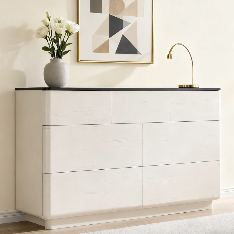52" Wide Modern 7 Drawer Dresser, Wood Handleless Dresser Chest Of Drawers For Bedroom, White