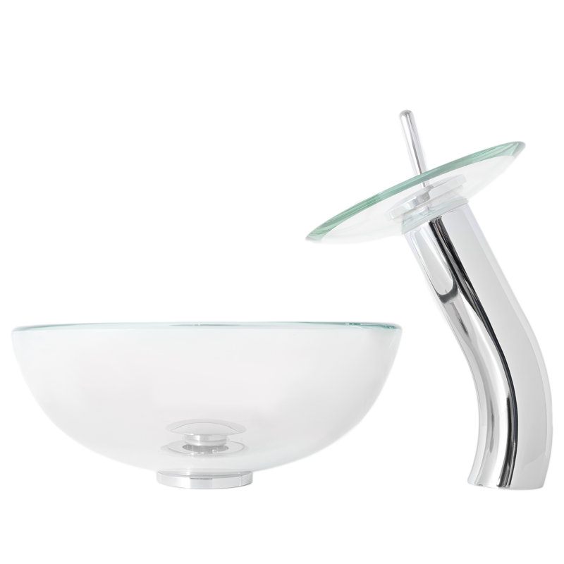 Novatto 12'' Glass Circular Bathroom Sink with Faucet, Chrome