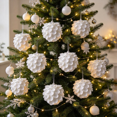 6 pendentifs de boule de Noël en forme de fleur, 3,14 po mousse de PVC plume blanche, fantaisie, conte de fées, ornements de Noël, C
