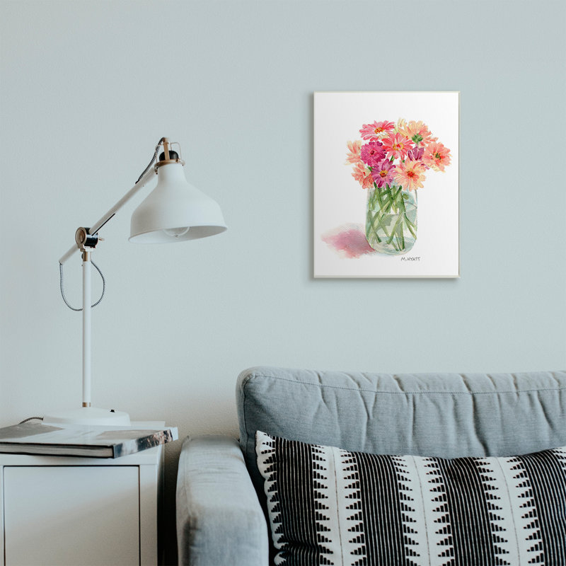 Bouquet d'aquarelles roses en pot en conserve, H 19 po x l 13 po, Plaque murale