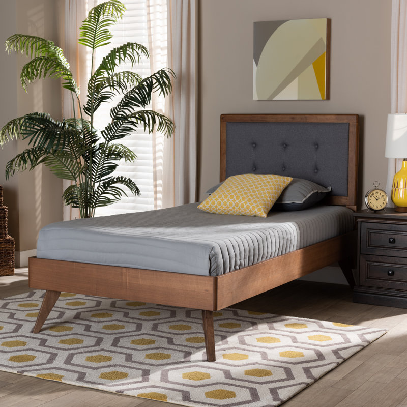 Lit plateforme simple capitonné Cranbrook, Brun / gris foncé