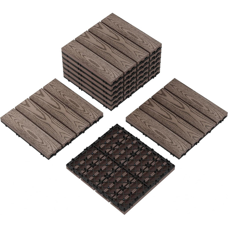 30cm L x 23cm W Plastic Interlocking Deck Tile, Brown