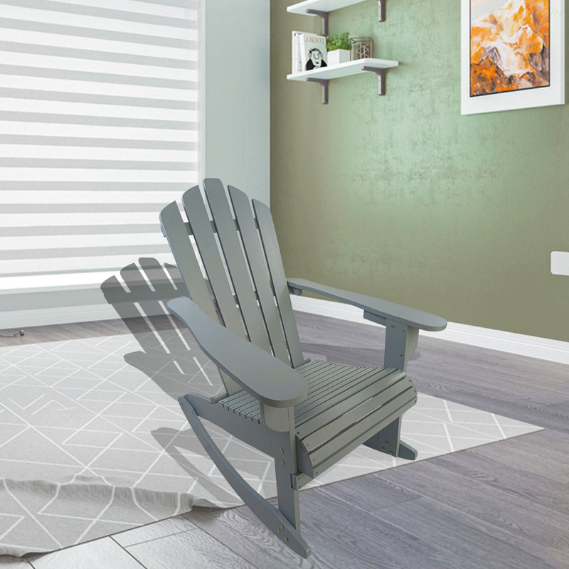 Reclining Wooden Outdoor Rocking Adirondack Chair,Walnut, Walnut