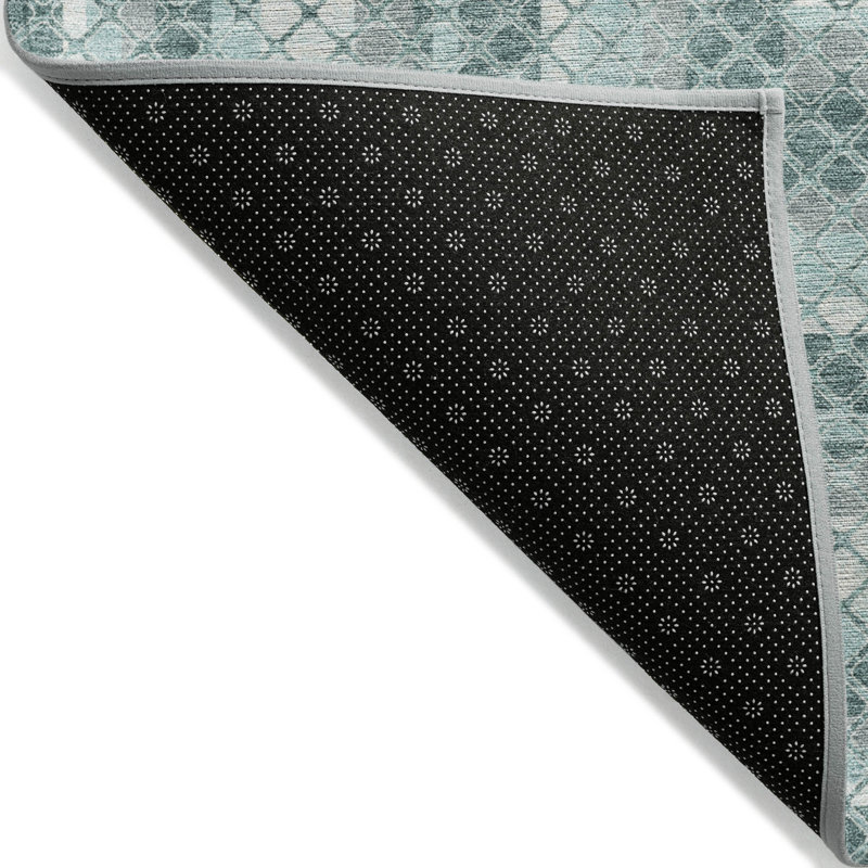 Tapis bleu sarcelle lavable à la machine intérieur / extérieur Xhevrie, Rond 8 pi