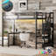  Lit mezzanine simple en métal avec bureau en L, port USB, armoire, tablette réglable et éclairage, noir-713130273
