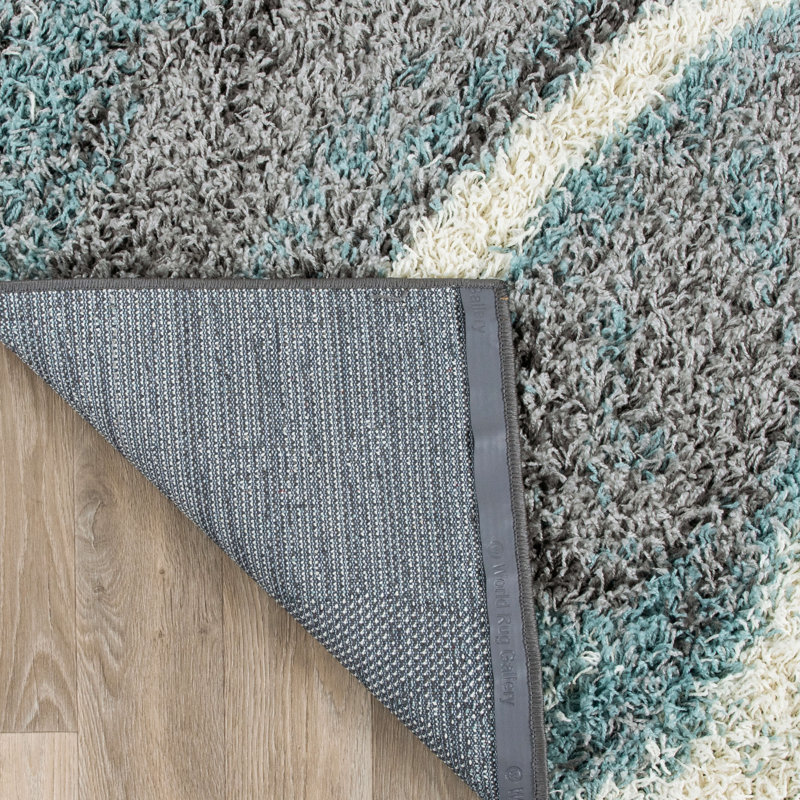 Farmerville Abstract Blue/Gray/Ivory Shag Area Rug, Rectangle 7'10" x 10'