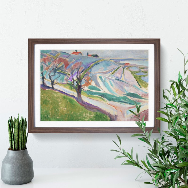 Landscape of Kragero by Edvard Munch - Picture Frame Painting, Walnut Framed, 65cm H x 90cm W x 2cm D