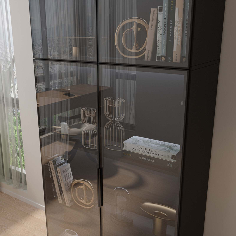 Display cabinet With  Glass Doors and LED lights, Black