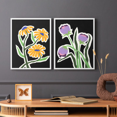 «Pop Flowers I», reproduction encadrée de qualité supérieure - prête à être accrochée - aucun clou requis - aucun clou requis