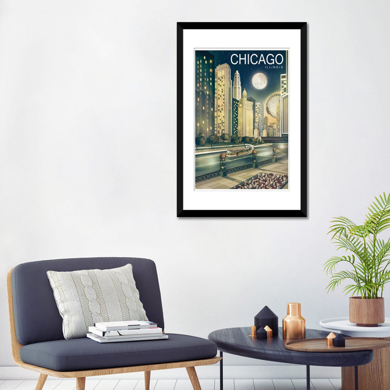 «Chicago II», impression sur toile, Papier d'art encadré noir, H 24 po x l 16 po x P 1 po, Blanc