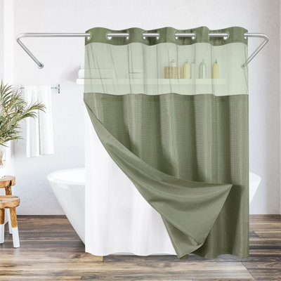 72X75 Hookless Waffle Pattern Shower Curtain - Water-Resistant Long Shower Curtain With Sheer Panel, Snap-In Liner, And Grommets