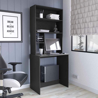 Computer Hutch Desk, Lower Shelf, Four Shelves