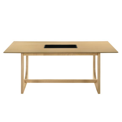 Table de salle à manger rectangulaire au fini naturel - Chaleur et caractère, double base stable en forme de U en bois d'hévéa et bois composite 71 po x 30 po x 35 po avec plateau en grain de bois texturé