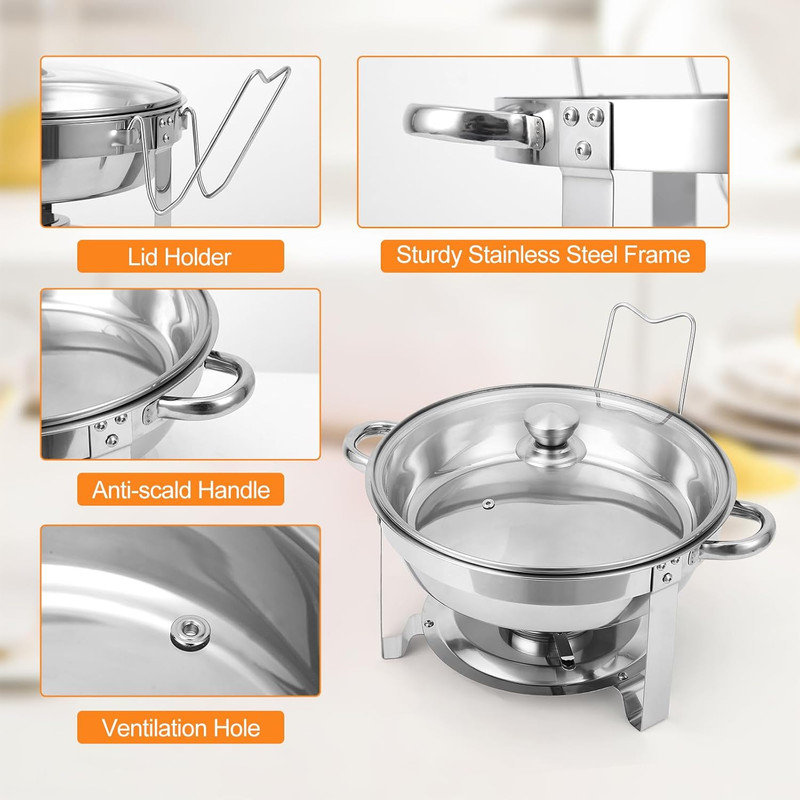 Ensemble de 4 réchauds à buffet, 4 chauffe-plats et réchauds à buffet, Argent argent