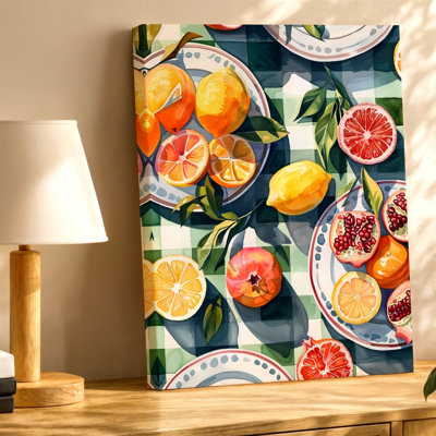 Colorful Citrus Fruit Still Life Lemons Oranges Pomegranate, Canvas Wall Art Print, Living Room Bedroom Office Decor, Gallery Wall Accent, Stylish Decorative Artwork, Stylish Decorative Artwork