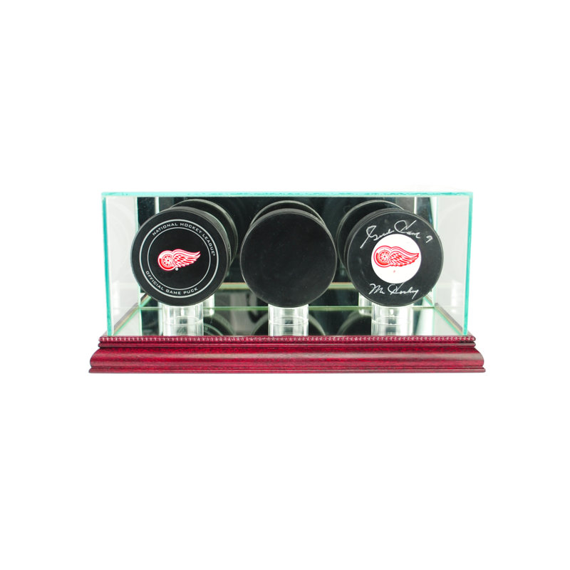 Triple vitrine de rondelle de hockey, Cerisier