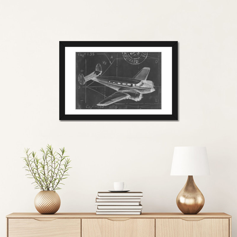 « flight schematic iv », reproduction d’impression sur toile, H 16 po x l 24 po x P 1 po, Papier avec cadre noir, Blanc