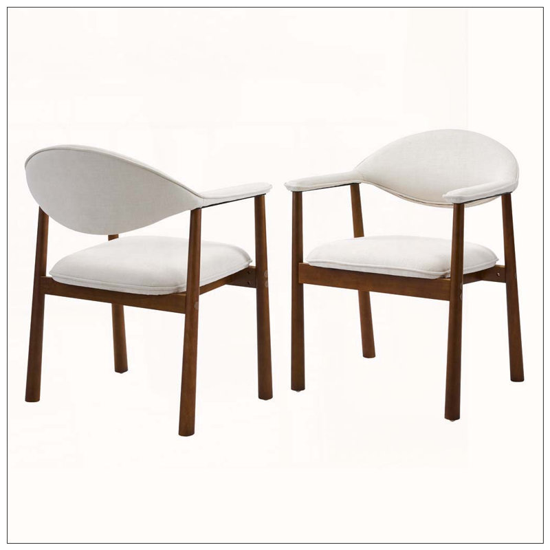 Chaises de salle à manger rembourrées modernes avec dossier incurvé, Beige,Walnut-Fabric