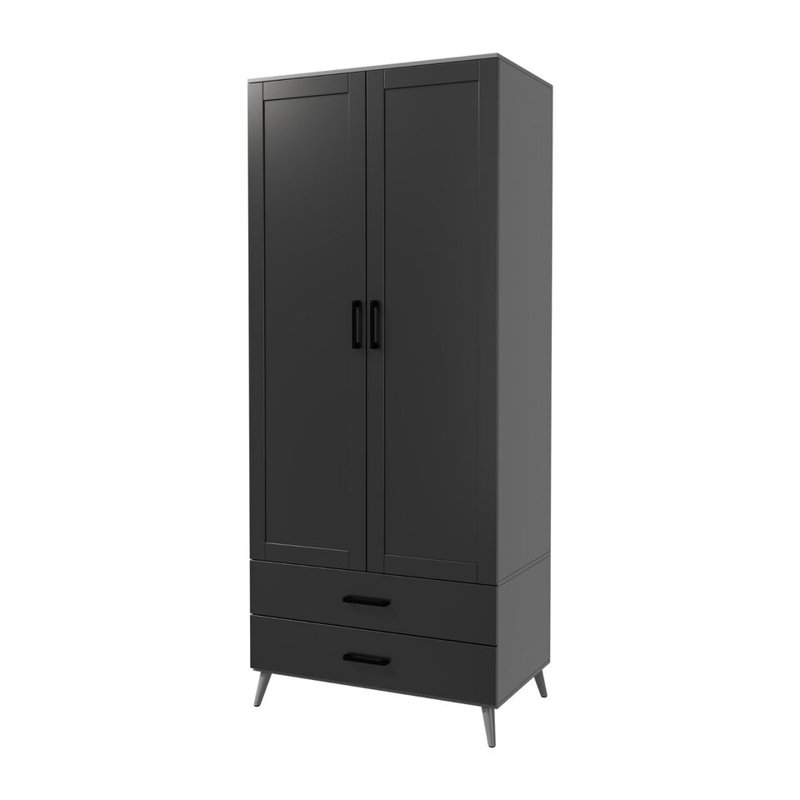 Bosse Solid Wood Wardrobe, Grey Black