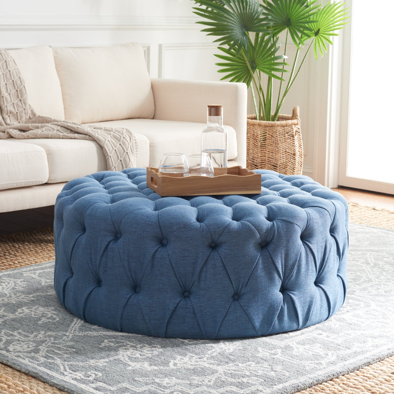 Trafford 99cm Wide Tufted Round Solid Colour Cocktail Ottoman, Navy
