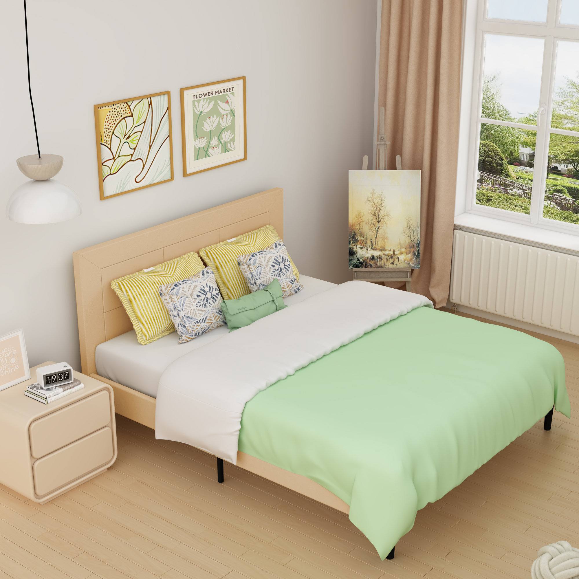 Ebern Designs Dagem Wood Queen Bed Frame with Upholstered Headboard ...