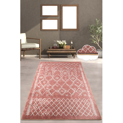Tapis rouge 31,5 x 55,1 po Tile | 100% polyester, hauteur des poils de 0,4 po | Antibactérien, antidérapant, dessous lavable à la machine | Parfait pour le salon, la chambre à coucher et la salle à manger - Conception douce et durable