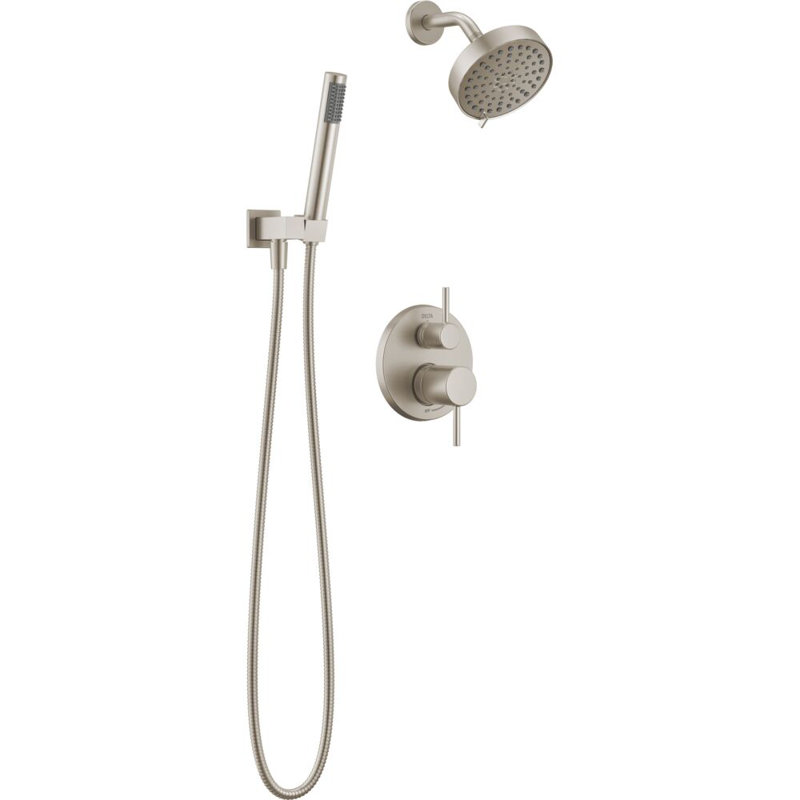 Delta Modern Round Shower System Faucet Set, Brushed Nickel 6-inch Shower Head and Handle Set, Valve Trim Kit, SpotShield Stainless (Valve Not Included)