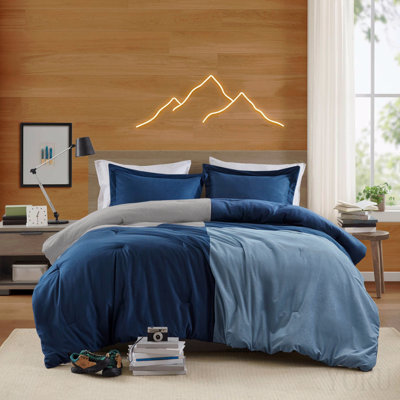 Ensemble d'édredon pour lit double / grand 3 pièces, bleu