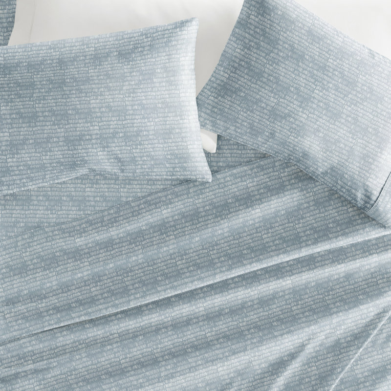 Literie en microfibre ultra douce, Ensemble de draps très grand californien avec 2 t, Motif géométrique bleu ciel