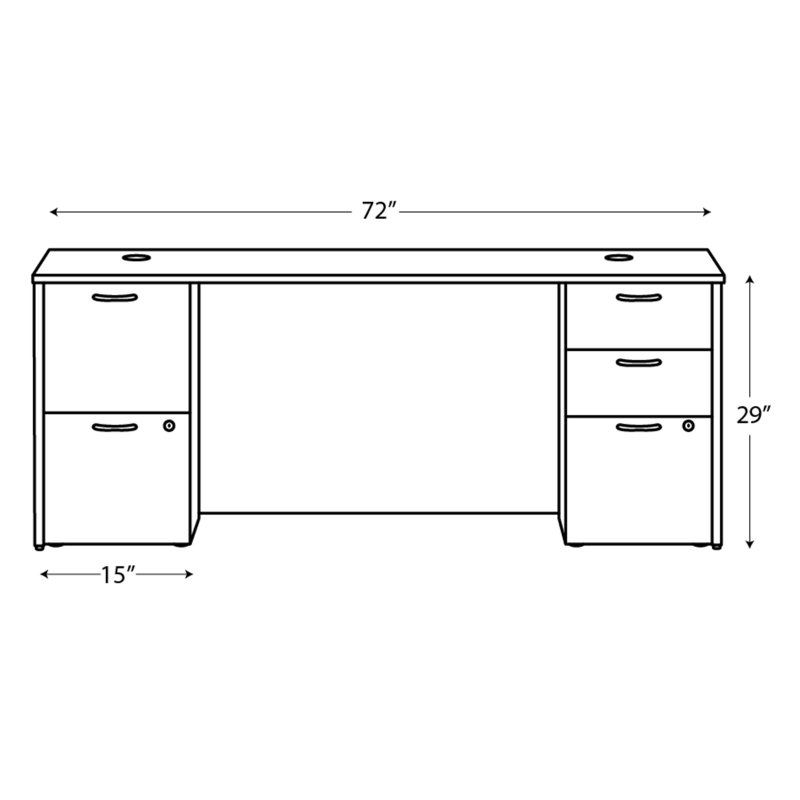 Bureau à double caisson MOD, Teck ardoise, H 29 po x l 72 po x P 30 po