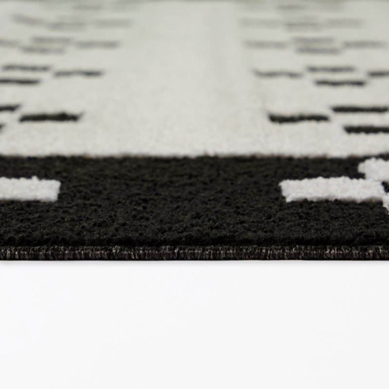 Sebenico Cream/Black Geometric Border Area Rug, 5'3" x 7'