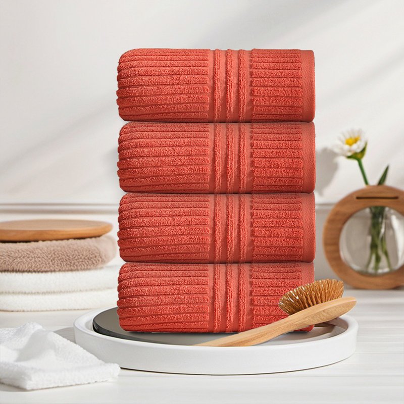Ensemble de 4 serviettes de bain épaisses et douces, serviettes en polyester pour le lavage de la salle de bain, Orange