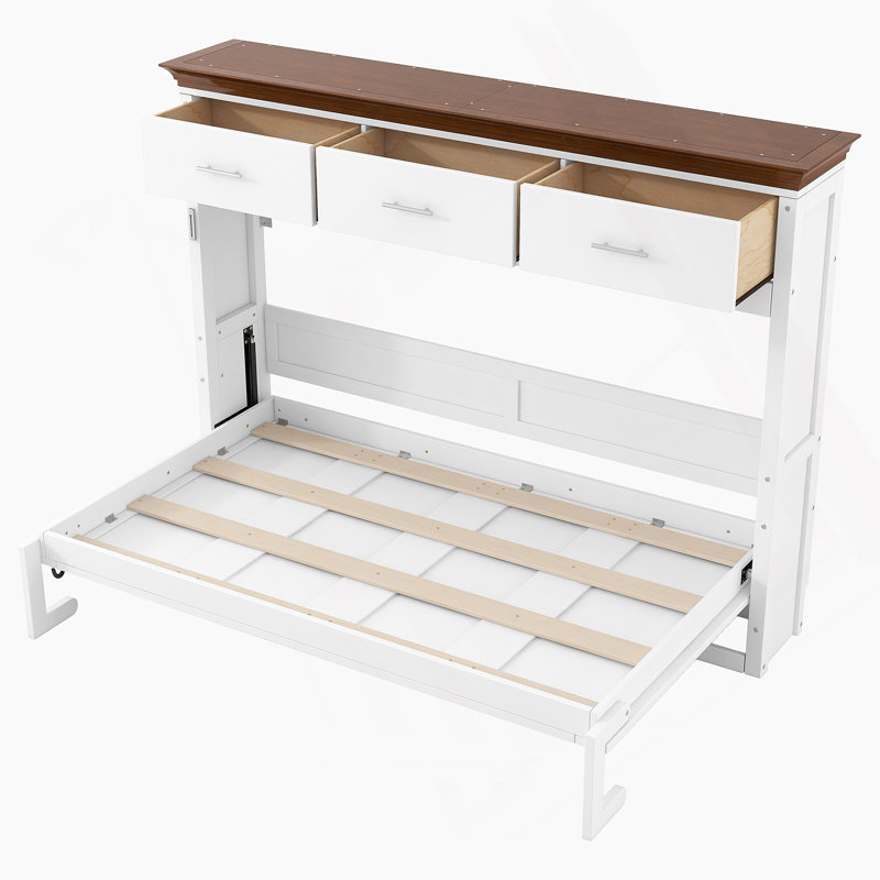 Structure de lit en bois, lit escamotable avec 3 tiroirs
