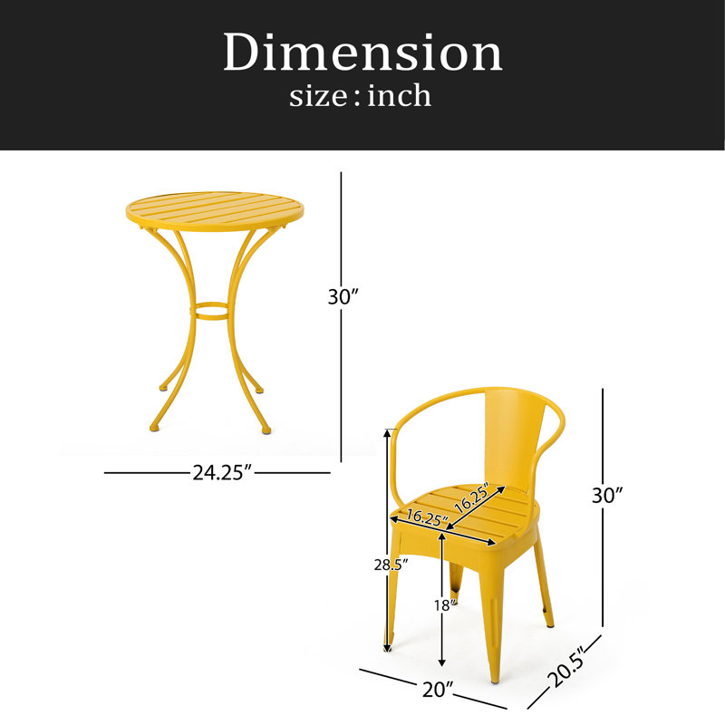 Ensemble de 3 pièces en métal KD, Jaune