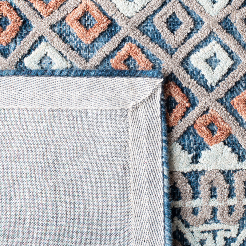 Hand Tufted Wool/Cotton Geometric Rug in Orange/Blue, Runner 2'3" x 7'