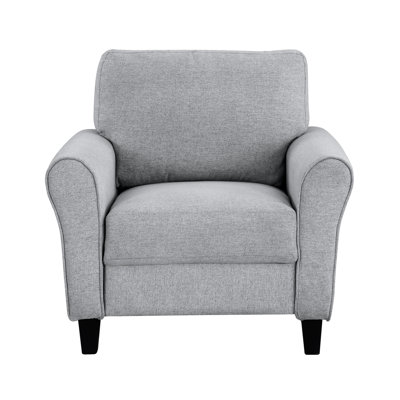 Style Dark Gray Textured Fabric Chair With Coil Spring Back Modern And Rounded For Living Room