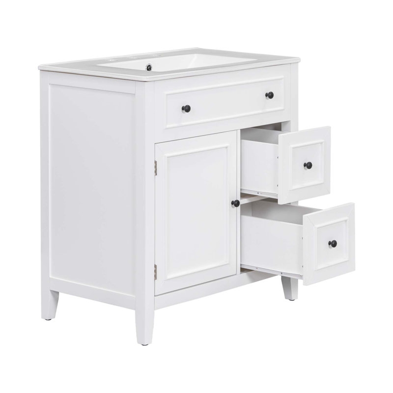 Meuble-lavabo 30 po avec comptoir, meuble-lavabo avec porte et deux tiroirs, structure en bois massif, un paquet