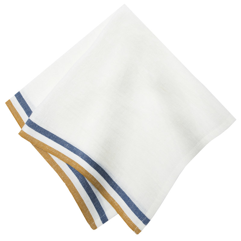 Normandy Square Napkins, White/Mustard/White/Blue