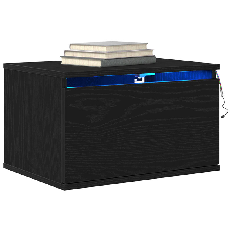 Wall-Mounted Bedside Cabinet Compact, Black Oak