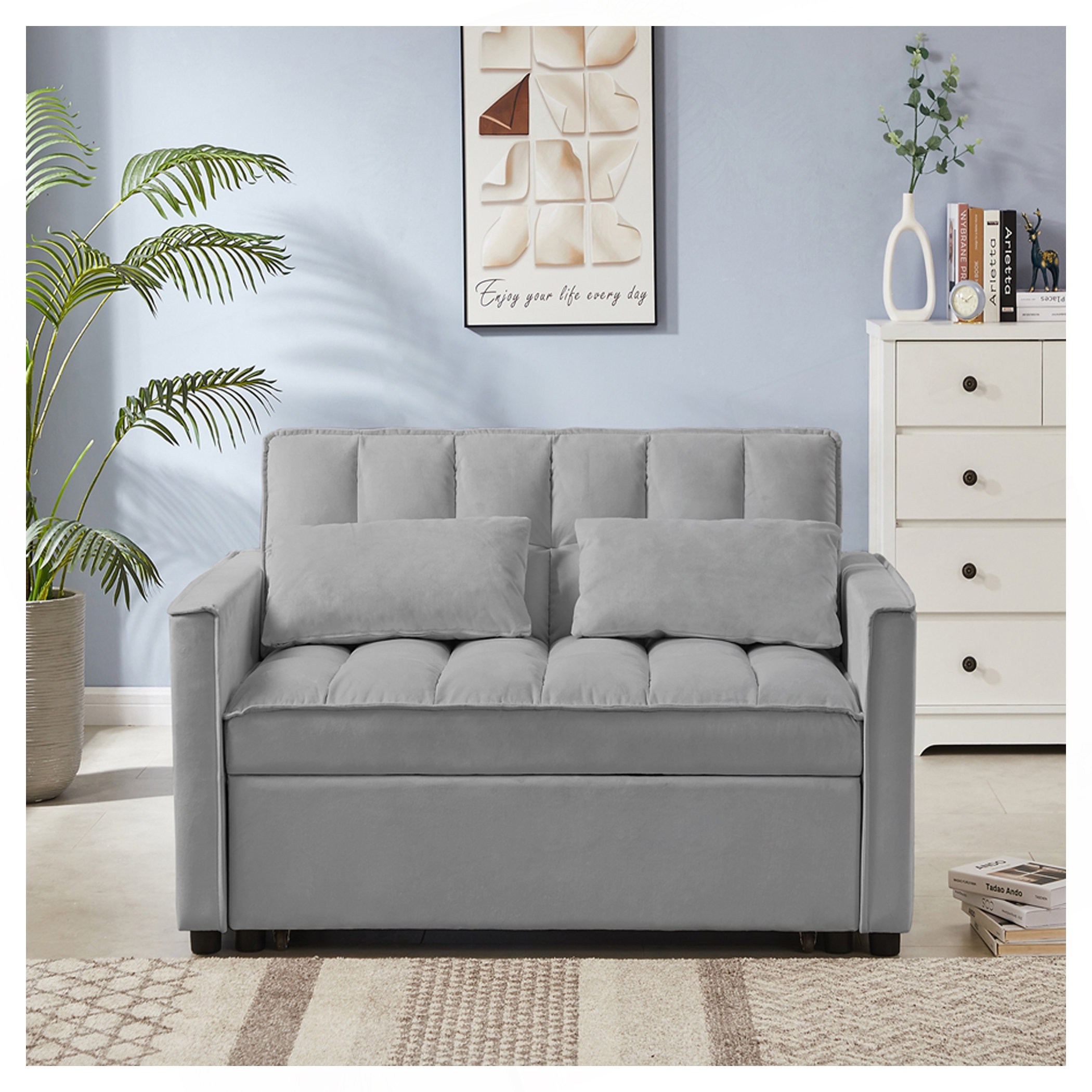 Ebern Designs NEW Grey Velvet Loveseat Sofa Bed (7Cm Legs) - Wayfair Canada
