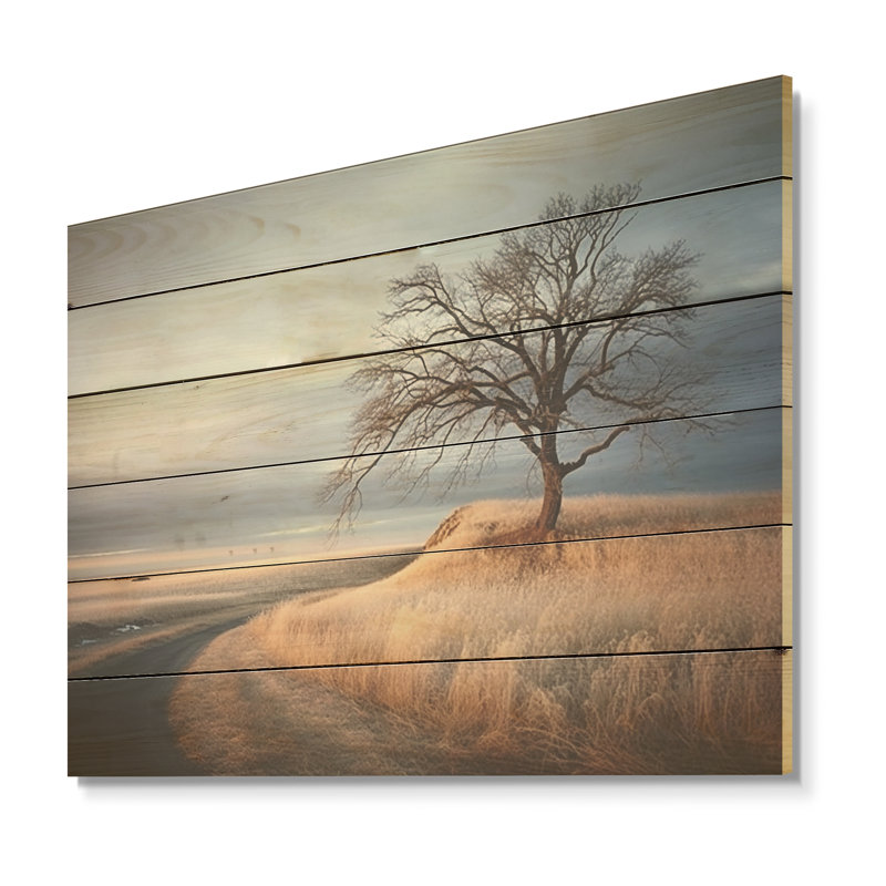 Paysage d'hiver des Prairies, charme de l'hiver - Art sur bois de pin naturel des Prairies, H 30 po x l 40 po