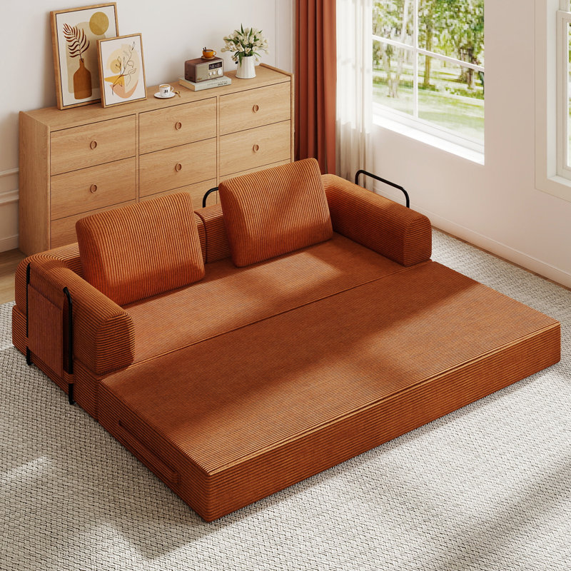 Canapé-lit convertible avec coussin cylindrique - Coussin en velours côtelé avec cadre de forme fixe pour le salon, la chambre à coucher, le salon, le studio