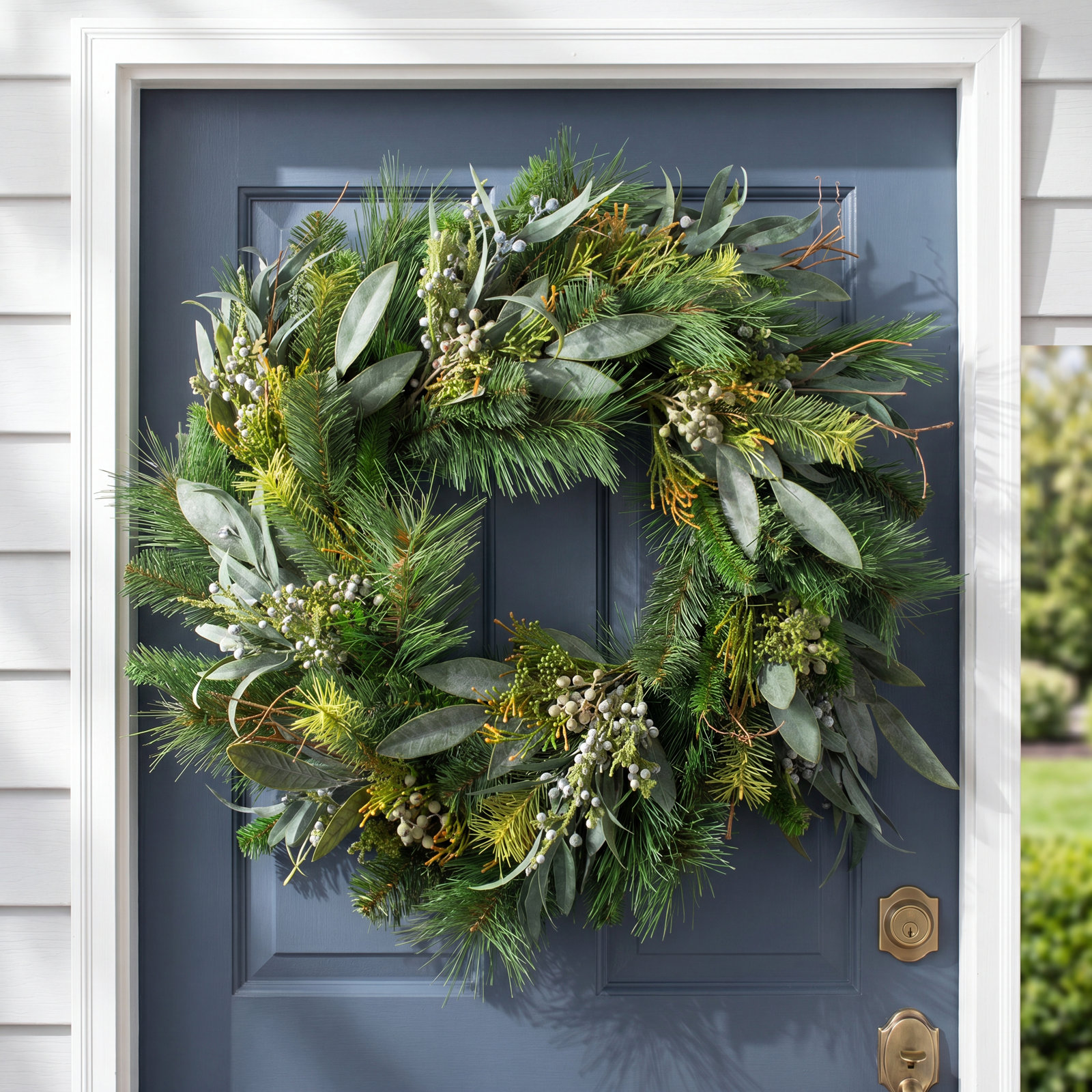 Faux Eucalyptus Silk Wreath, 30" H x 30" W x 6" D